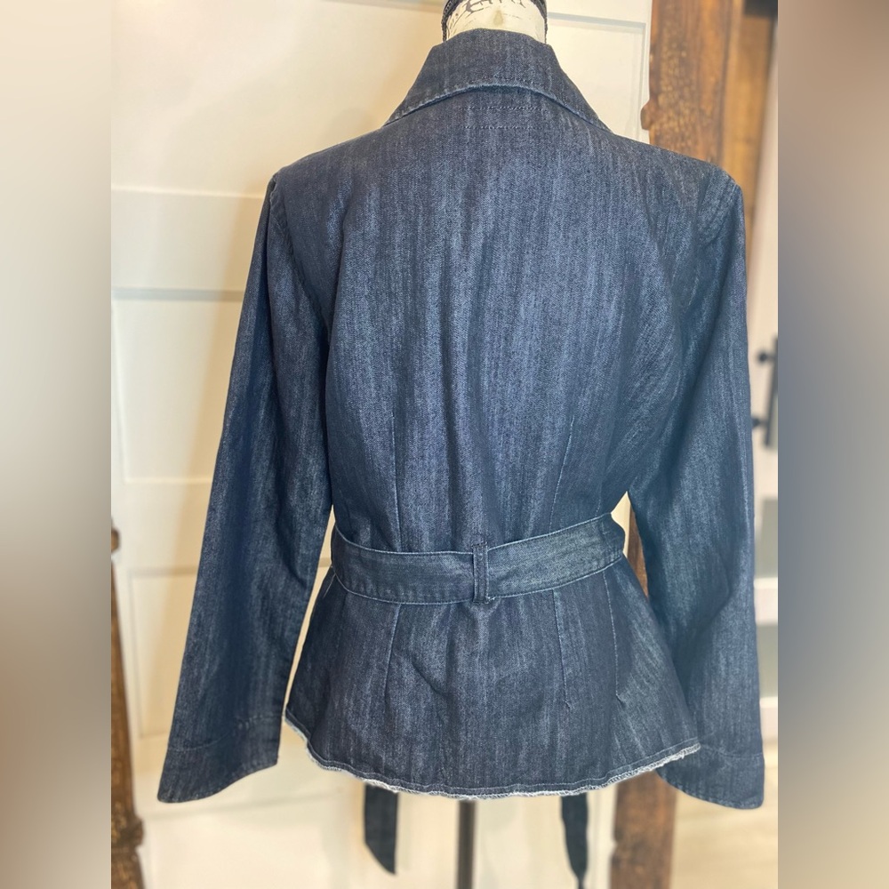 Baccini Blue Jean Jacket with Structured Fit and Waist Sash - Picture 2 of 7